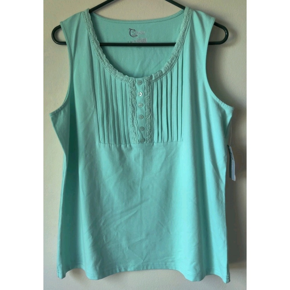 Classic Elements‎ Women's Tank Top Aqua Neckline Detail Size Large NWT